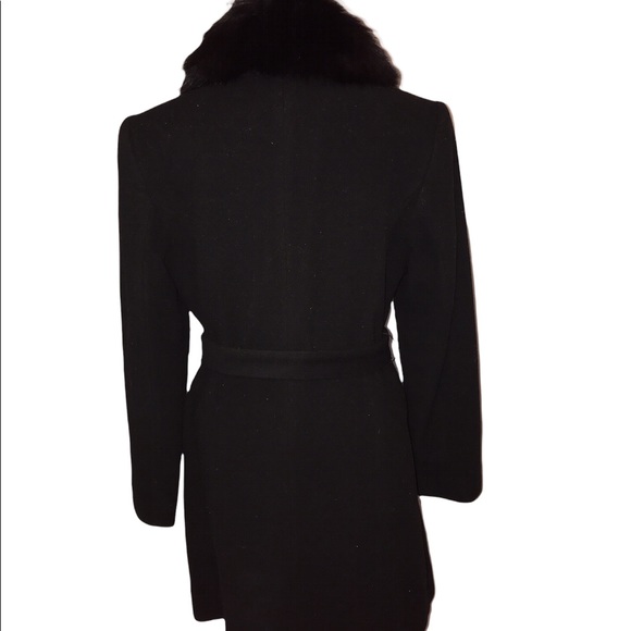 Wool Fur Collar Black Coat Small - Picture 3 of 3